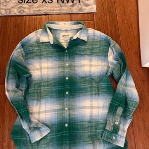 American Eagle Outfitters Green and White Plaid Shirt